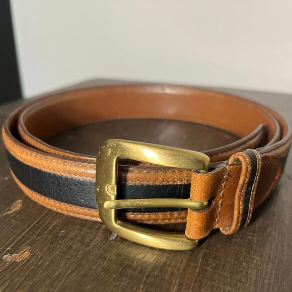 Johnston & Murphy Overlay Leather Black/Brown Solid Brass Belt Men’s Size 38 - Picture 1 of 5